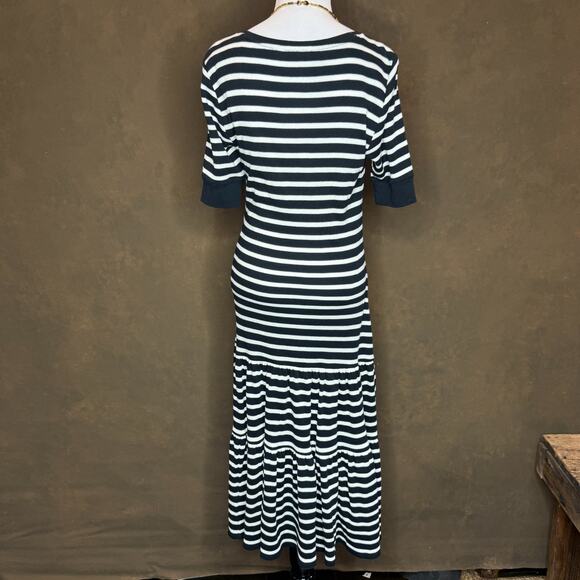Lauren Ralph Lauren Women's Black & White Striped Stretch Cotton Midi Dress L - Picture 4 of 12